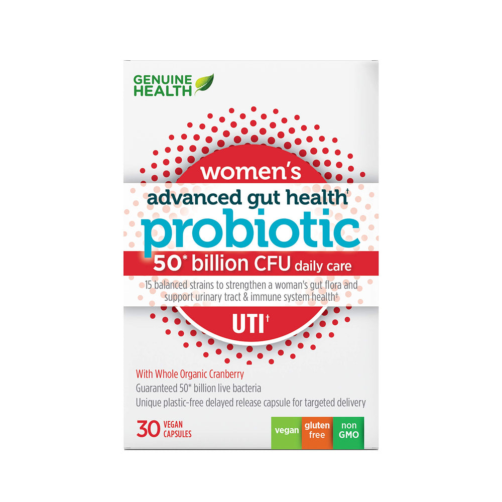 Genuine Health Women's Daily Probiotic bottle for UTI support with Cranberry