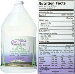 Label highlights: 100% aloe vera, no preservatives, vegan, gluten-free