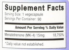 No soy content; Geraniol-derived vegan Vitamin K2 MK4