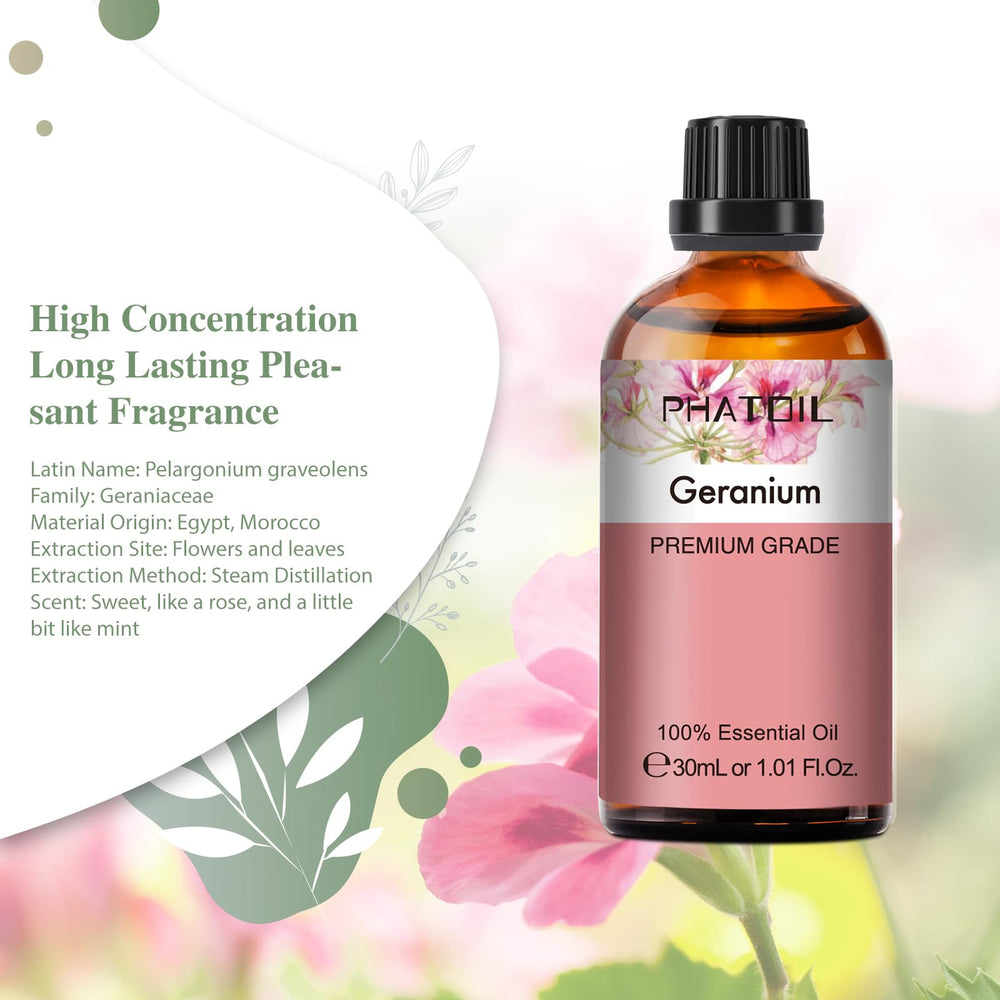 Geranium essential oil being added to a diffuser setup