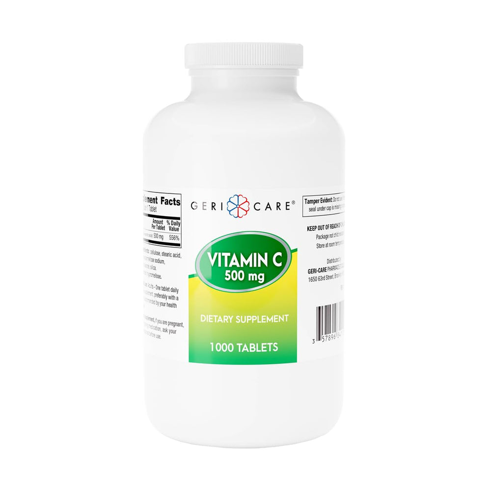 GeriCare Vitamin C 500 mg bottle front view with 1000-count label