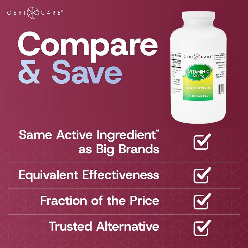 GeriCare Vitamin C 500 mg immune support label close-up