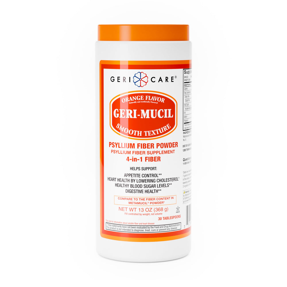 Geri-Mucil Psyllium Powder orange flavor canister front view