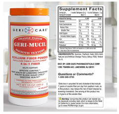 Close-up of 4-in-1 benefits text on packaging for Geri-Mucil