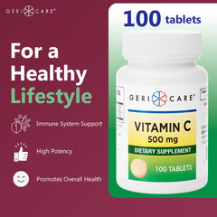 Close-up of GeriCare Vitamin C 500 mg tablets