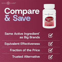 Back panel showing supplement facts for GeriCare B-12 1000mcg
