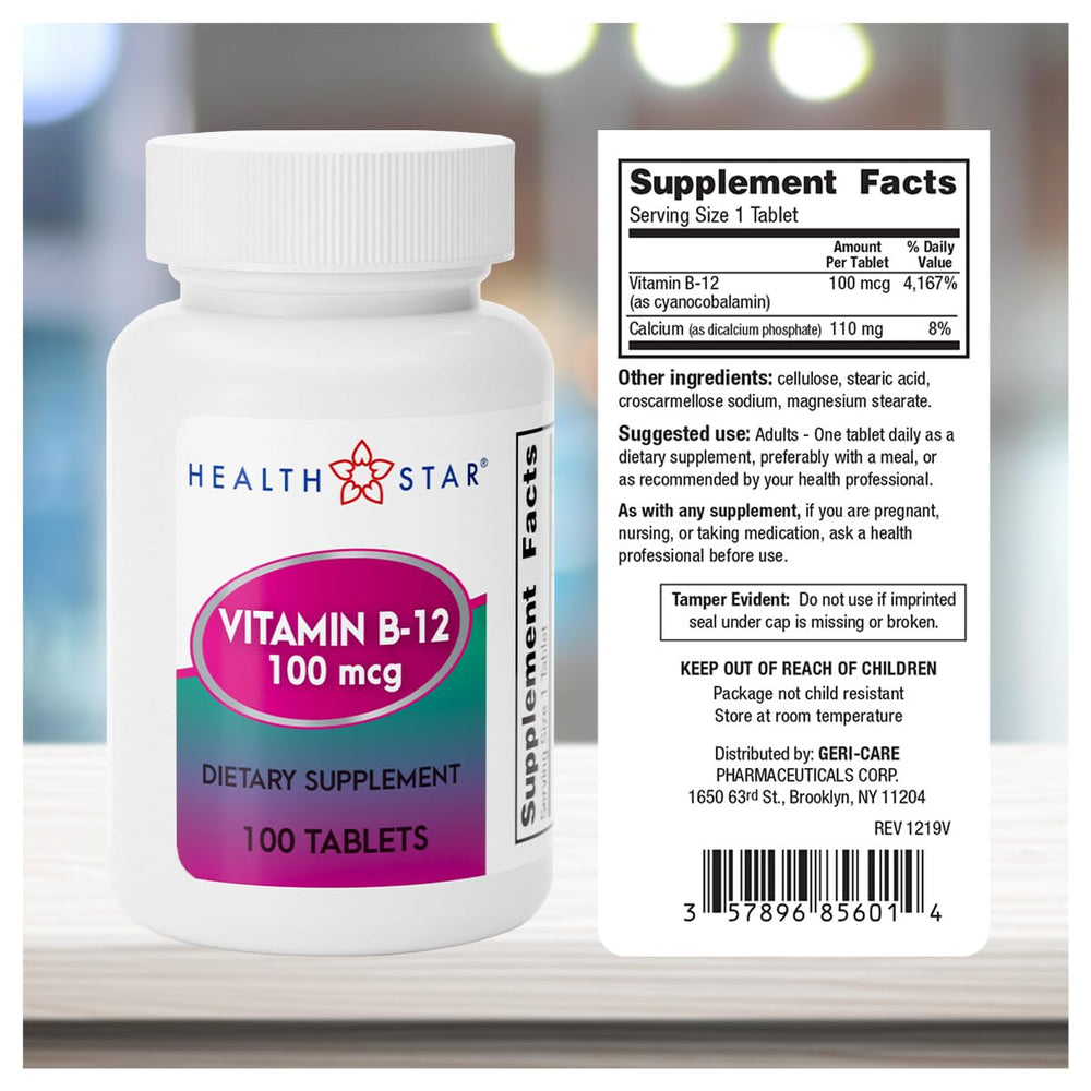Close-up of GeriCare B-12 tablets