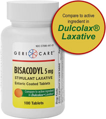GeriCare Bisacodyl use at night image suggests overnight relief potential
