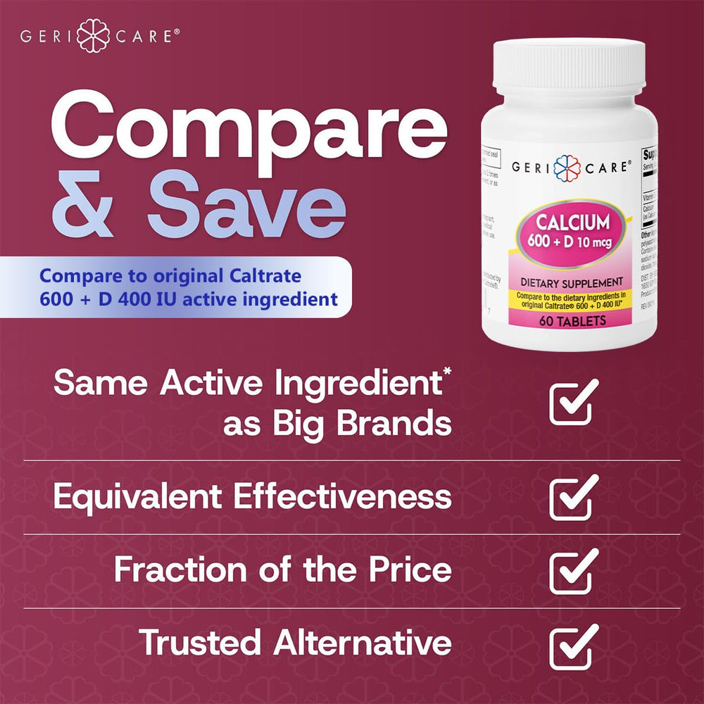 Front packaging of GeriCare calcium and vitamin D3 – 60 count