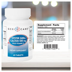 Supplement facts showing calcium 500mg and Vitamin D