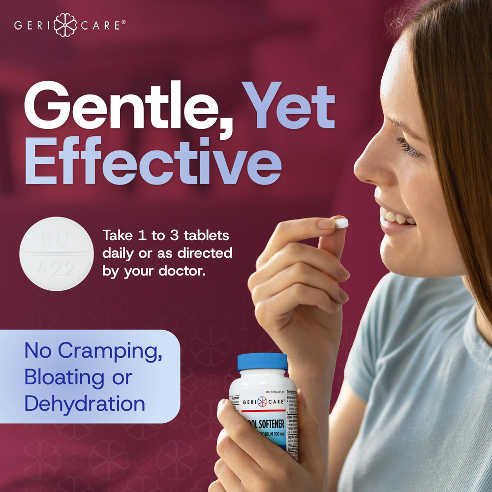 Dye-free formulation from GeriCare Stool Softener with pure ingredients.