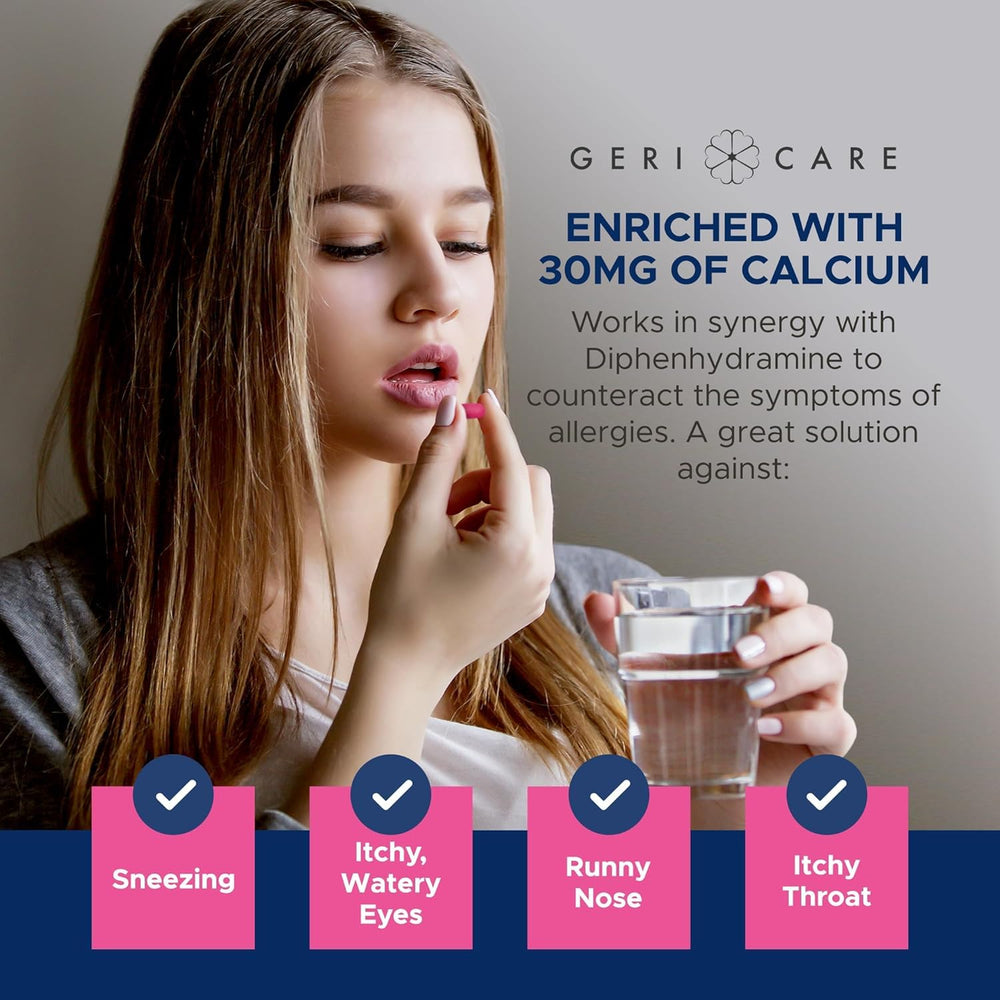 Geri-Dryl label close-up with 25 mg Diphenhydramine HCl active ingredient