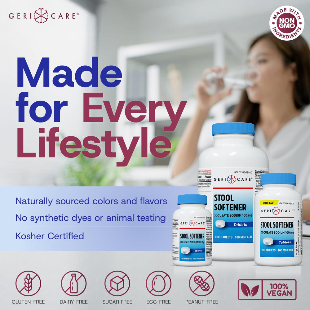 Made-in-USA label on GeriCare Docusate Sodium packaging.