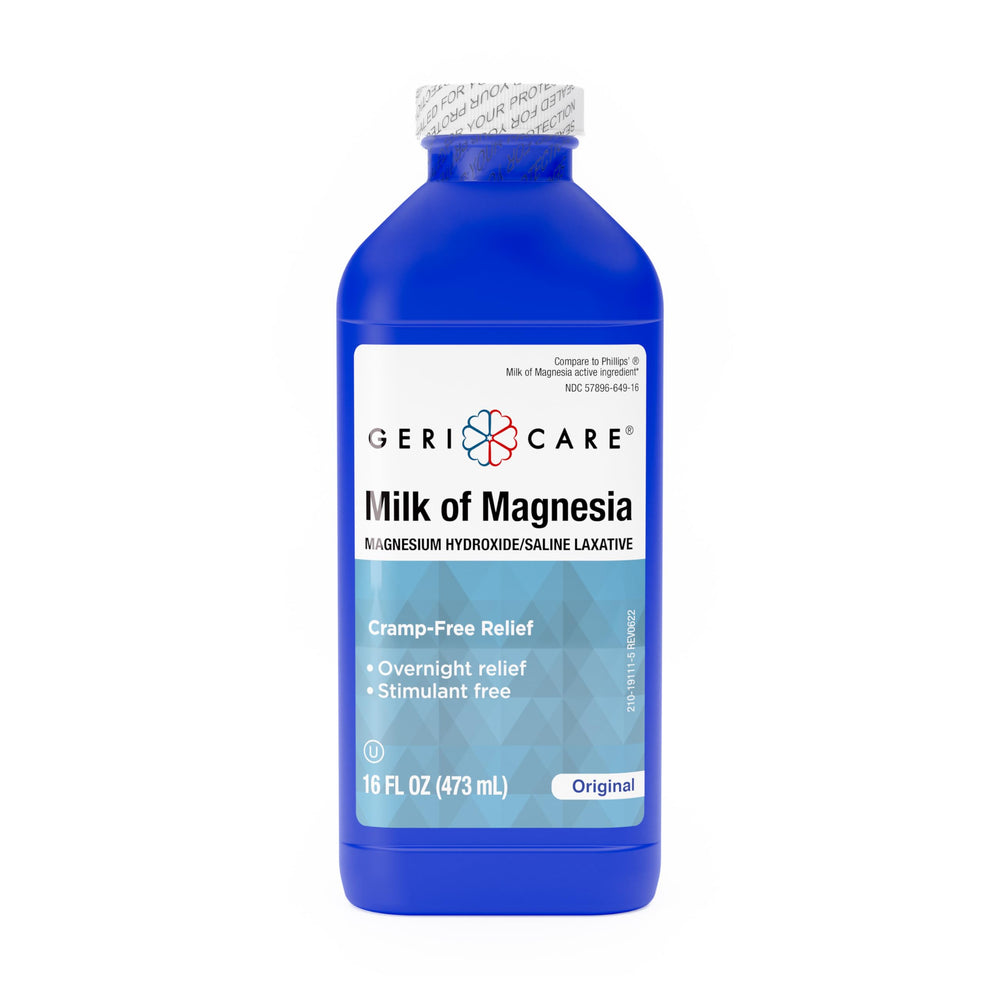 GeriCare Milk of Magnesia bottle pour showing fast constipation relief