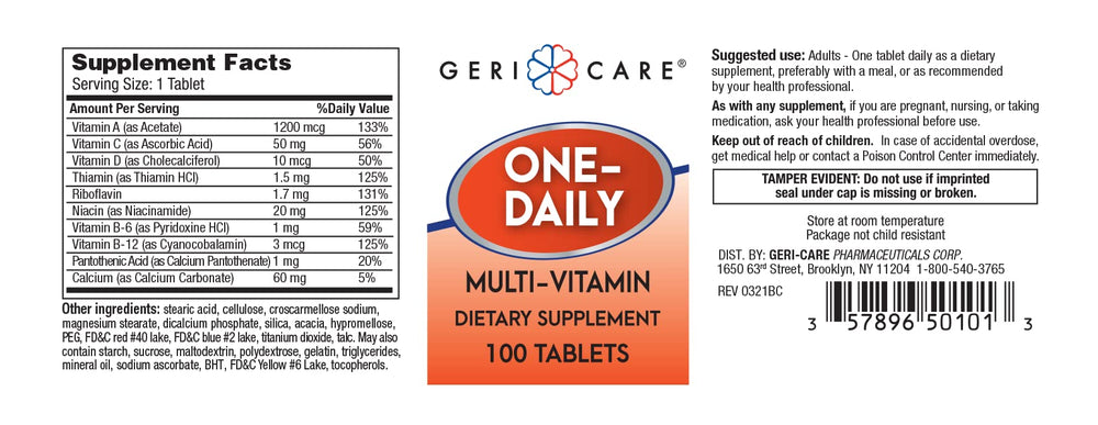 Close-up of GeriCare daily multivitamin tablets