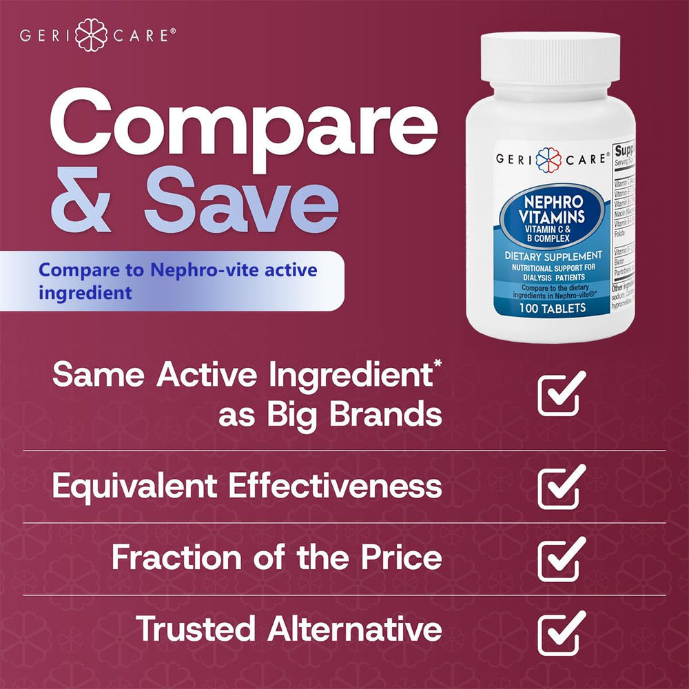 Close-up of Nephro Vitamin C & B Complex tablets