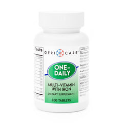 Front view of GeriCare One-Daily Multi-Vitamin with Iron bottle