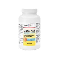 GeriCare Senna Plus laxative bottle front, viewer-facing for trust and daily use
