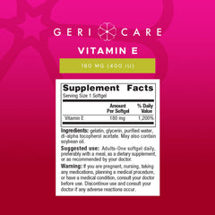 GeriCare seal of excellence on Vitamin E packaging