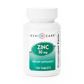 Front view of GeriCare Zinc Sulfate 50mg bottle with 100-count packaging