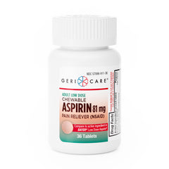 GeriCare Aspirin 81 mg chewable tablets bottle label