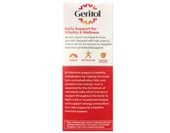 Back view of Geritol Liquid Energy Support B-Vitamins bottle 12 oz