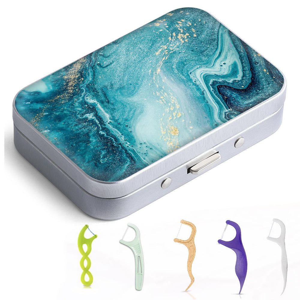 Gerkia dental floss case with marble blue ocean pattern
