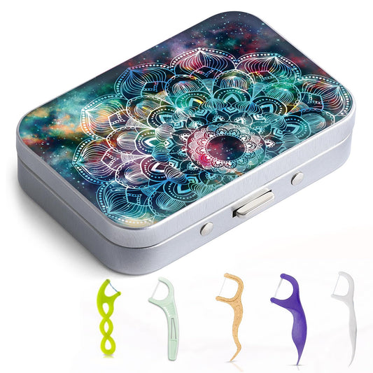 Gerkia portable dental floss case with built-in mirror in marble pattern