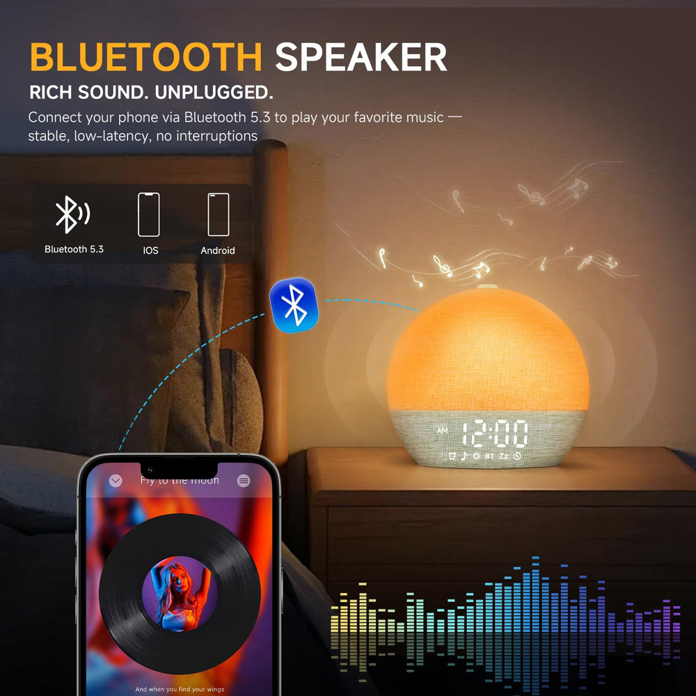 Geuuap Sunrise Alarm Clock Bluetooth speaker for streaming music on wake.