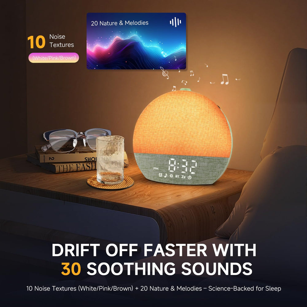 Geuuap Sunrise Alarm Clock LED lights offer 17 color/brightness options for ambience.
