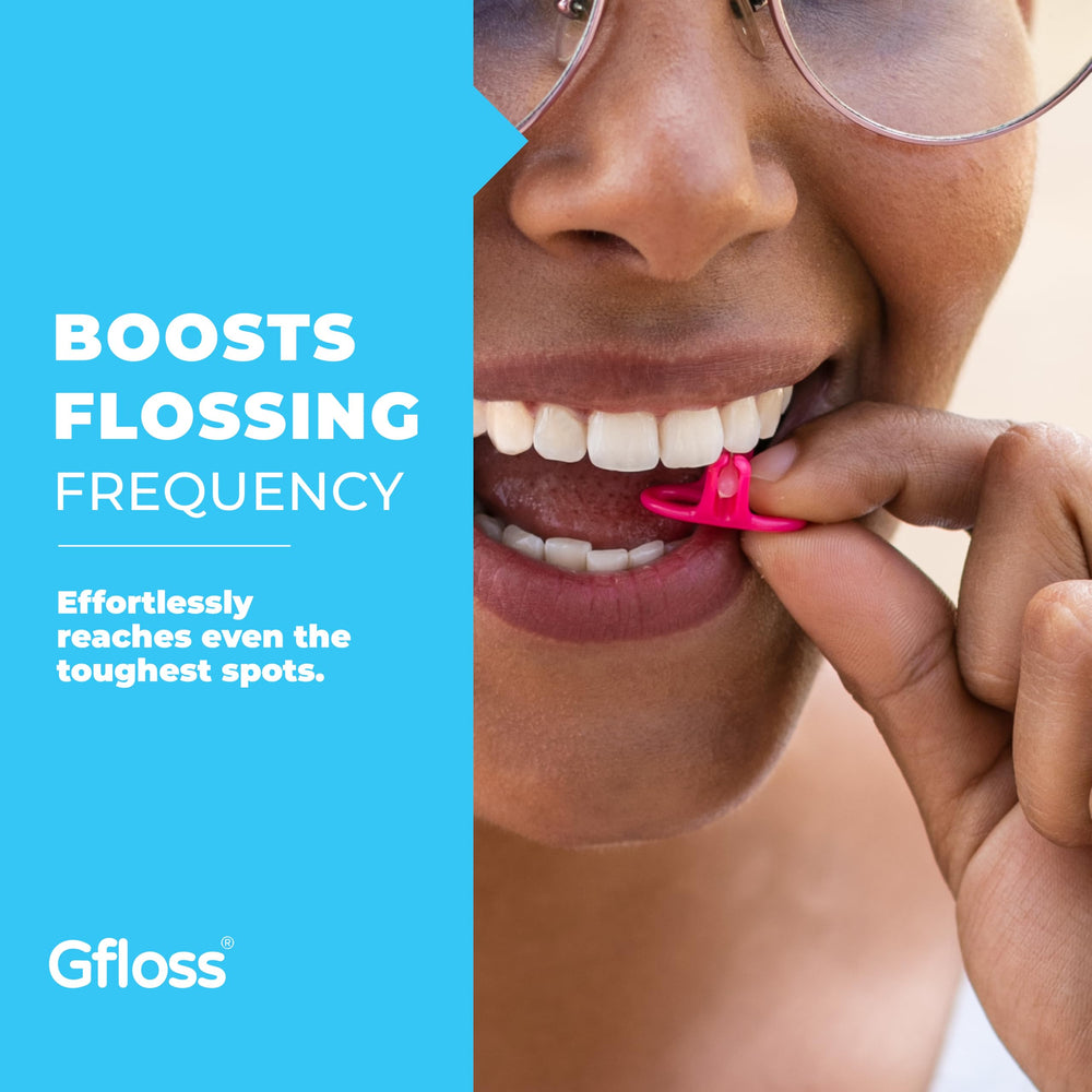 Discreet flossing with Gfloss held near the mouth
