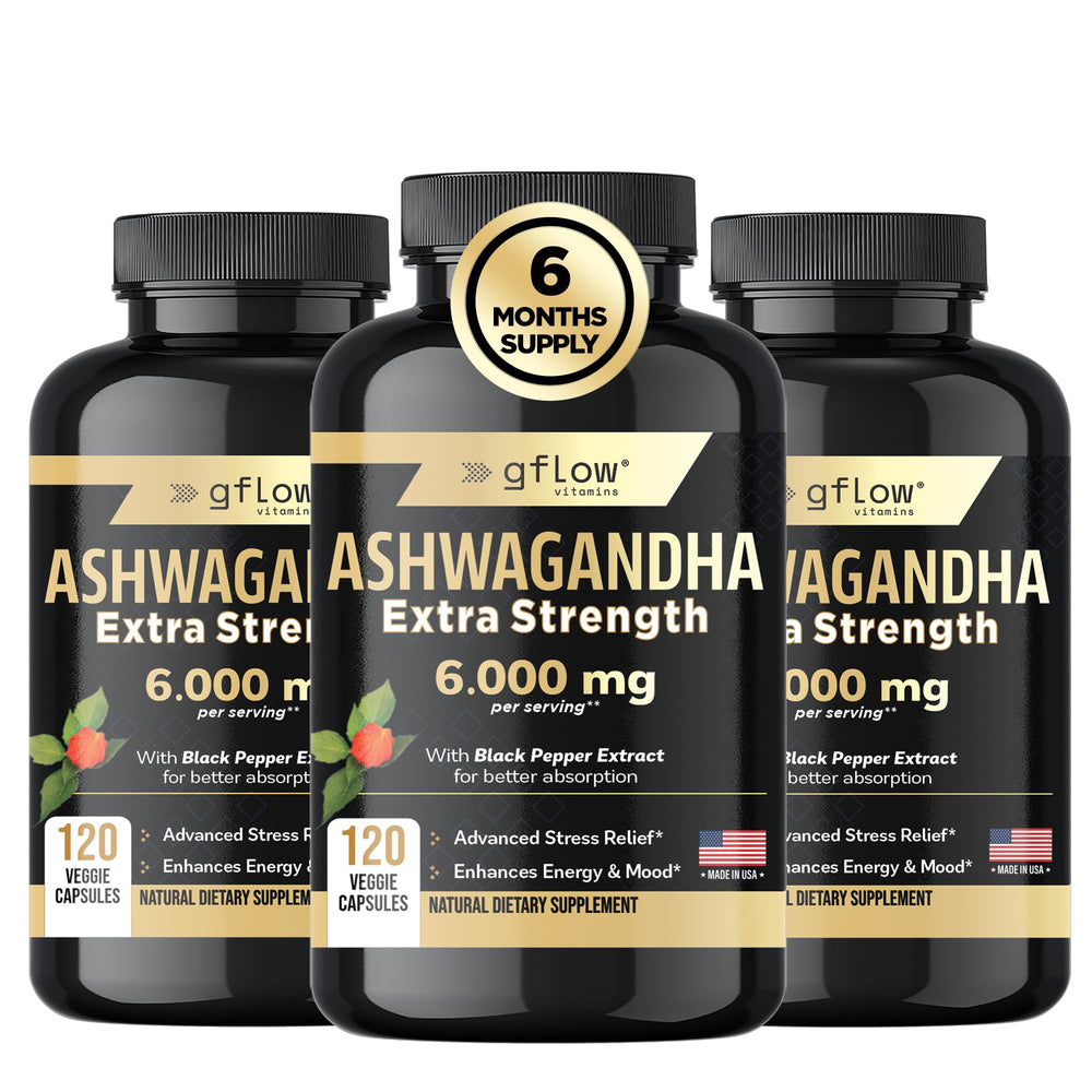 Gflow Ashwagandha supplements for women and men - 6000 mg per serving, pack of 3
