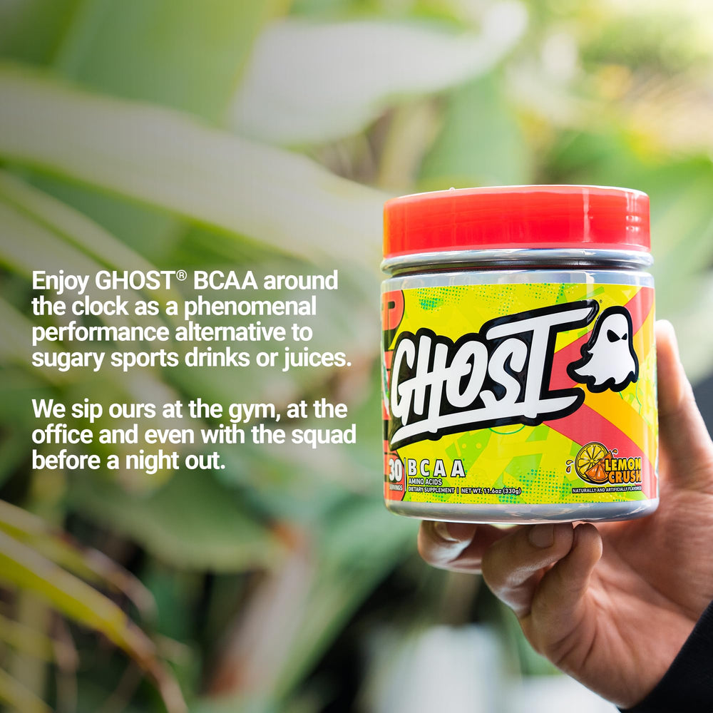 Scooper with GHOST BCAA Lemon Crush powder