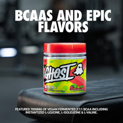 Close-up of GHOST BCAA Kiwi Strawberry flavor label