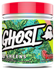 GHOST Greens Powder Guava Berry tub front label, 30 servings