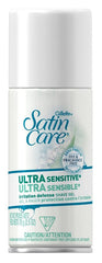 Gillette Satin Care Ultra Sensitive shave gel bottle highlighting irritation defense.