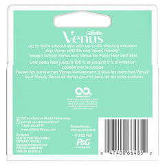 Gillette Venus Smooth Sensitive cartridges packaging closeup showcasing easy grip design.