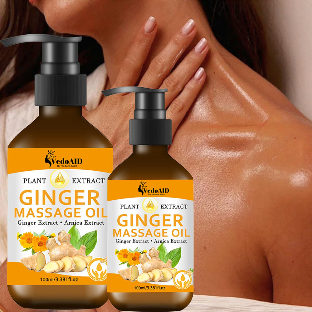 Close-up of ginger oil and arnica extract ingredients
