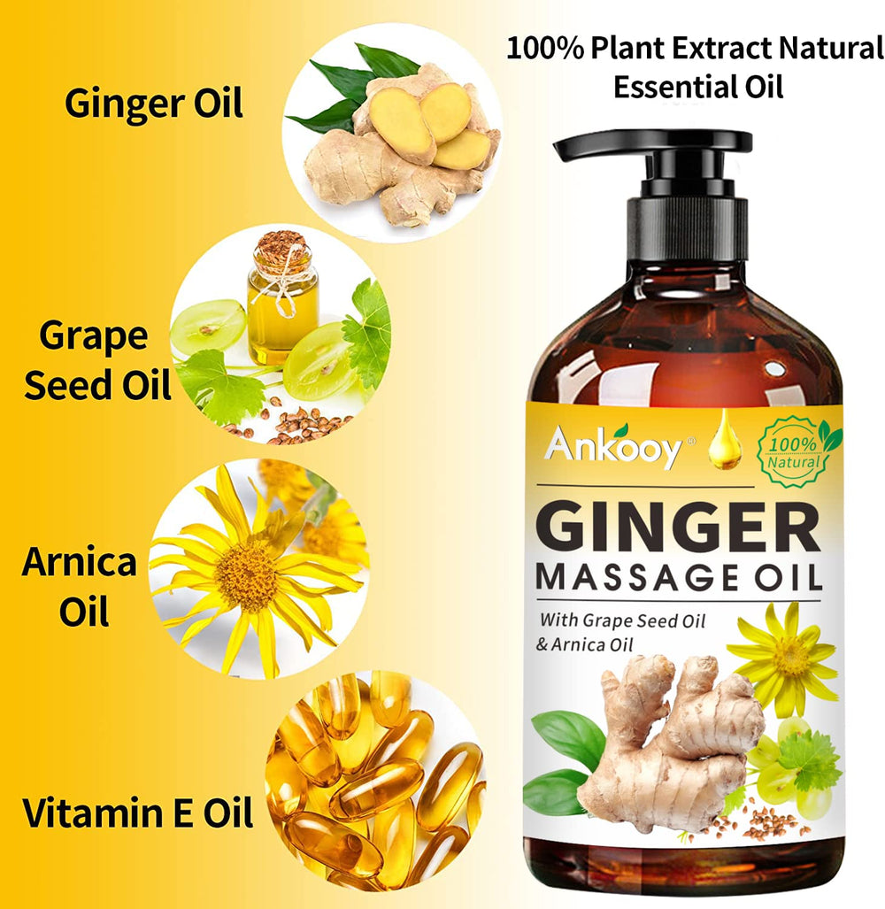 Three-pack ginger massage oil bottles – back label