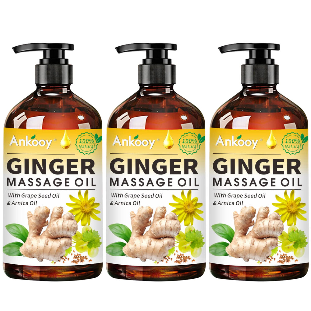 Three-pack ginger massage oil bottles – front view