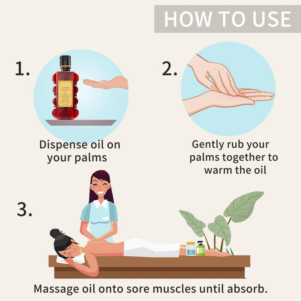 Ginger Massage Oil bottle on spa-like setting