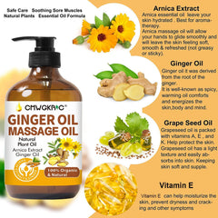 Ginger massage oil bottle ready for relaxation