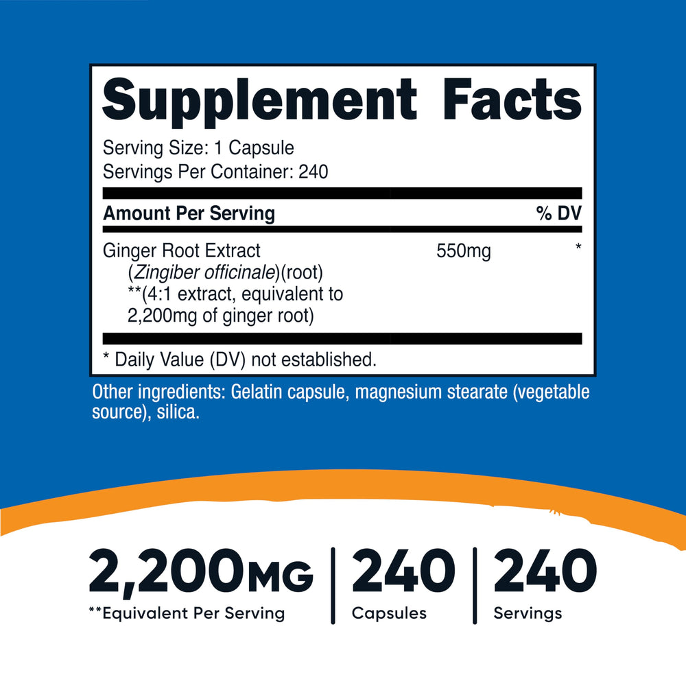 Close-up of Ginger Root Extract 4:1 550mg equivalent label