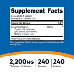 Close-up of Ginger Root Extract 4:1 550mg equivalent label