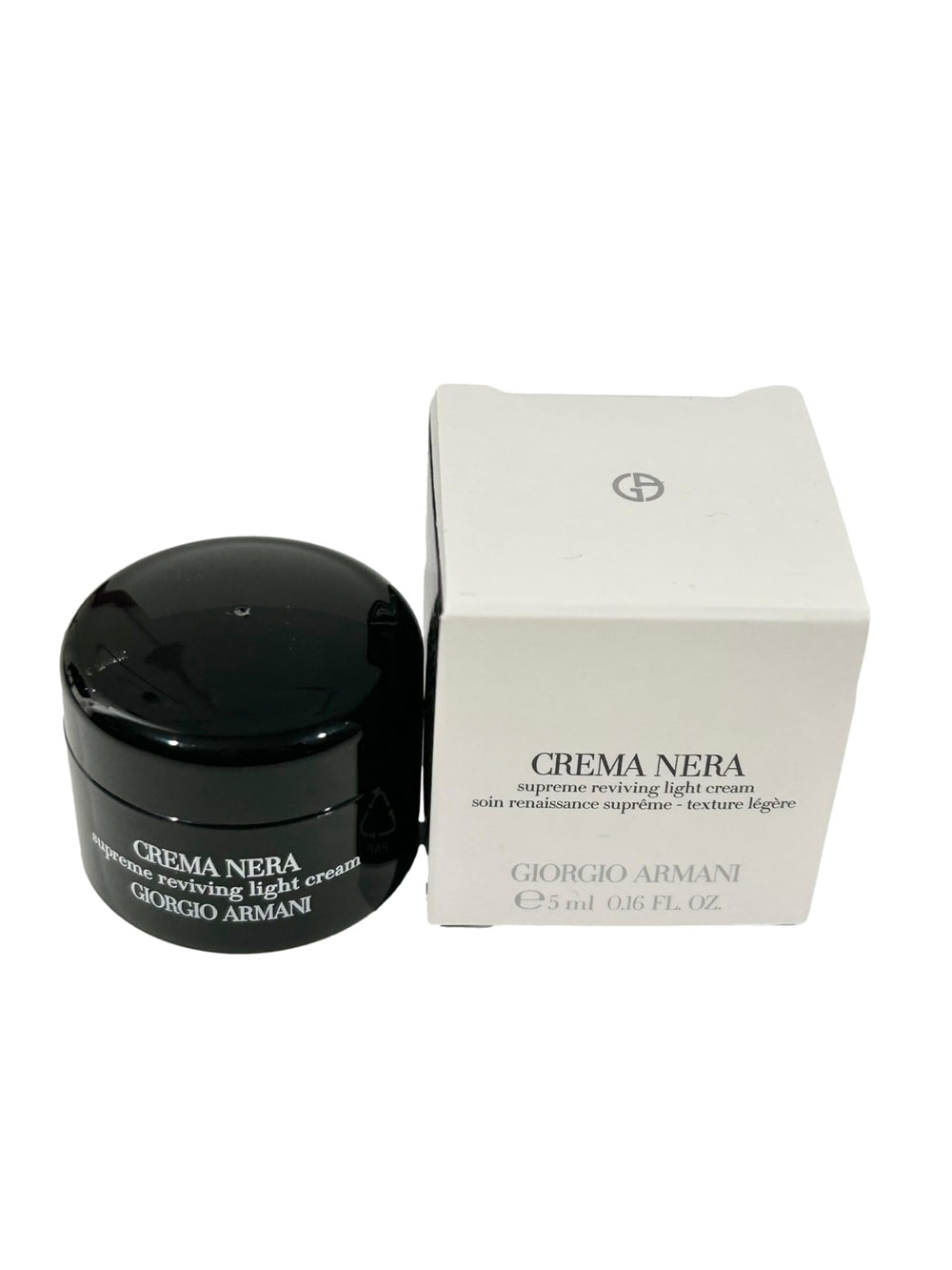 Giorgio Armani Supreme Reviving Light Cream label closeup highlights premium packaging.