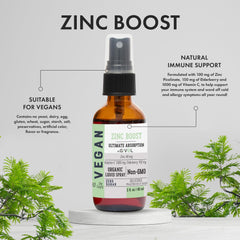 Back label of GIVOL Organic ZINC Boost Mist bottle showing ingredients
