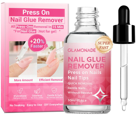 Glamonade press-on remover bottle for quick, easy nail glue removal.