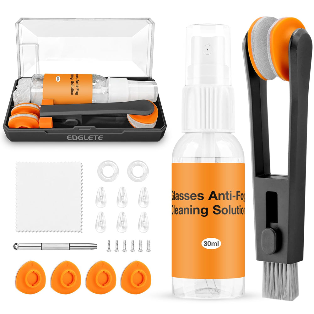 Glasses cleaner kit with portable case and components
