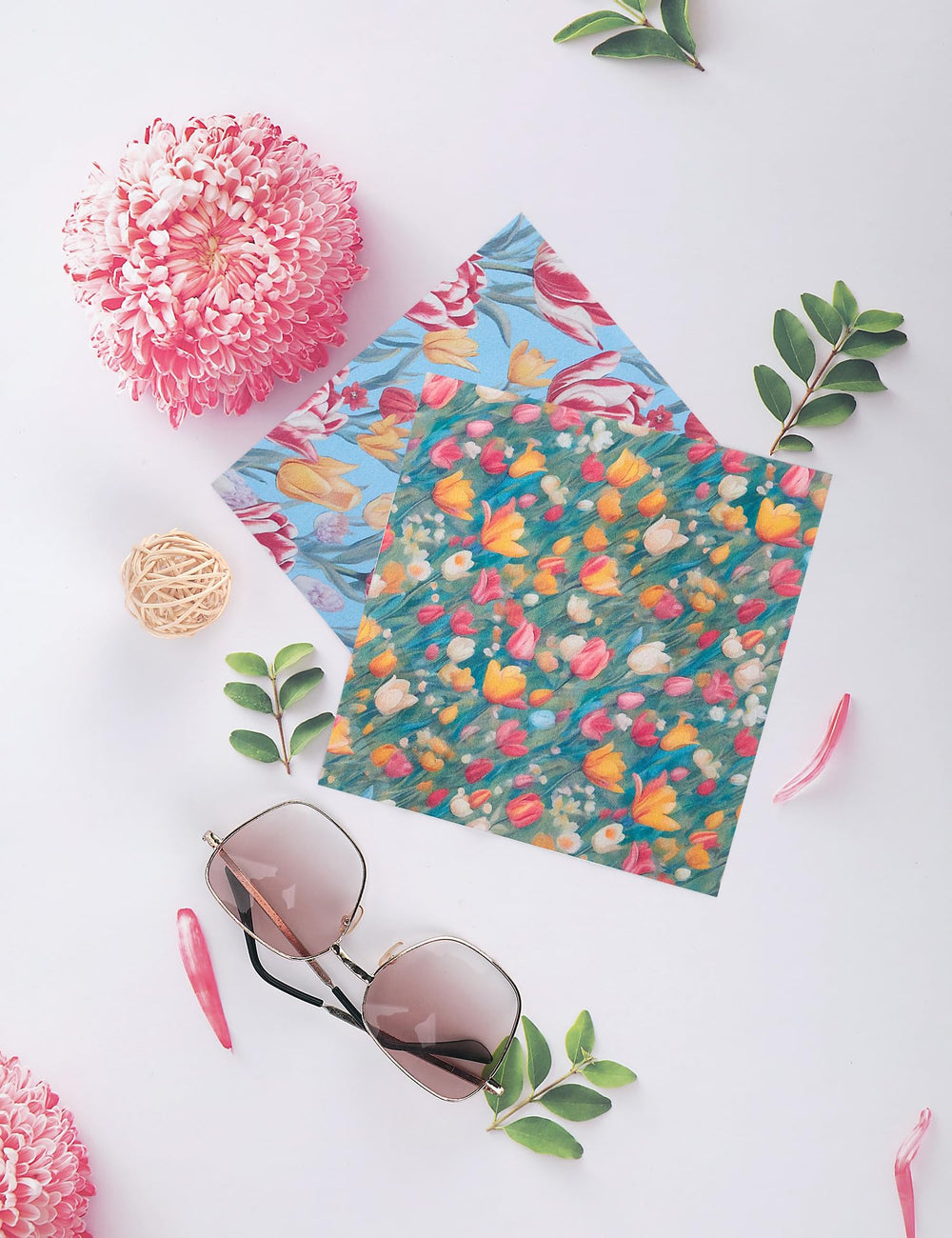 Durable lightweight microfiber cleaning cloths with vibrant tulip patterns