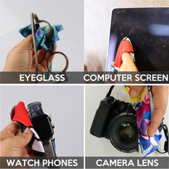 Glasses cleaning cloth with clip-on carabiner for on-the-go use